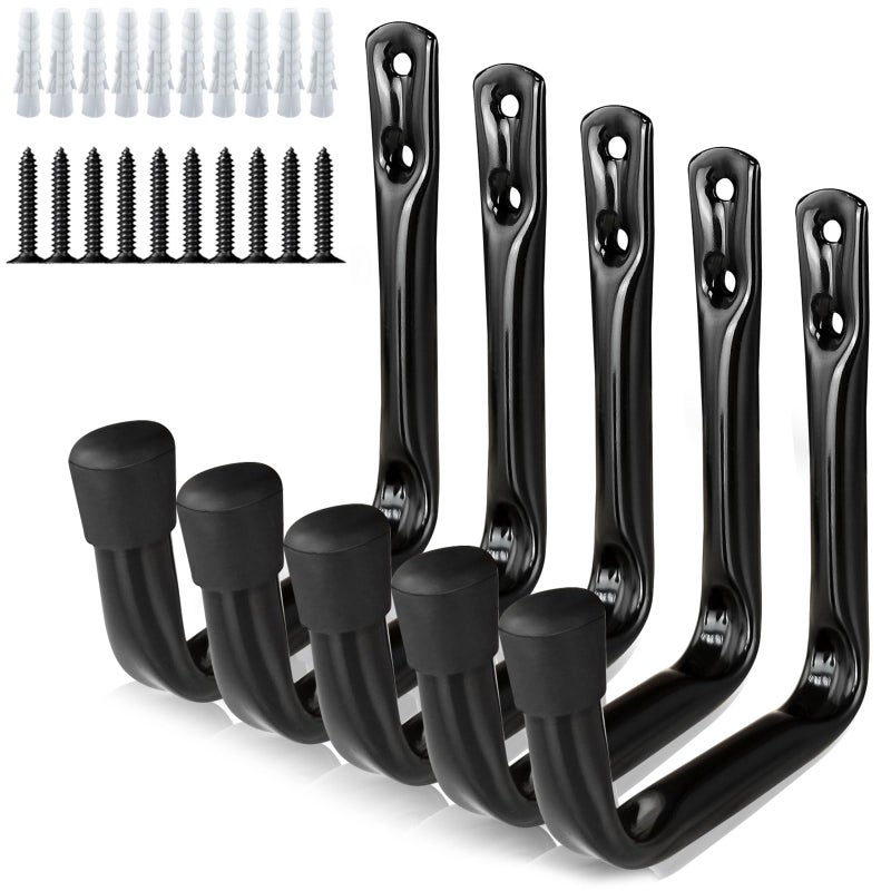Dreecy J Utility Hooks For Hanging Heavy Duty Garage Storage Utility Hooks For Garage Wall, Color Black, 5 Pack - Image 1